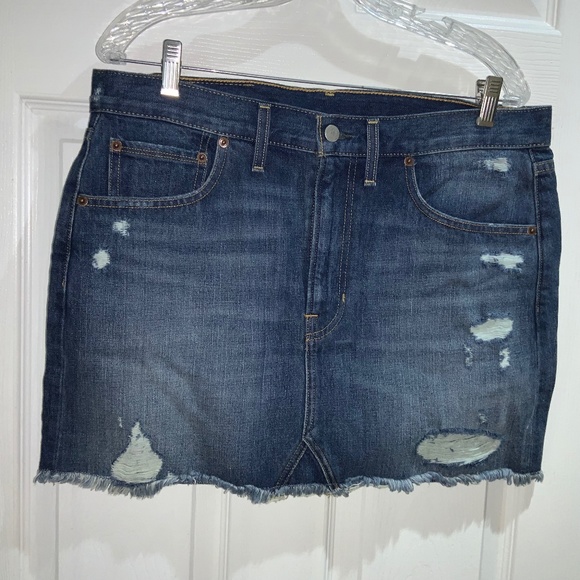 Frye denim mini skirt waist Sz 30 distressed raw hem - Picture 1 of 6